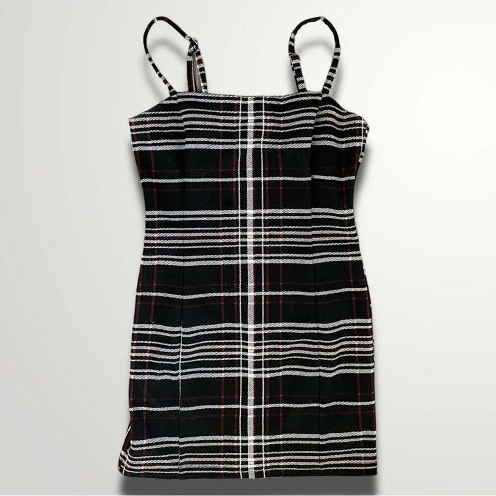 FOREVER 21 Y2K VIBES STRIPED SPAGHETTI STRAP PLAYFUL MINI DRESS BLACK - M